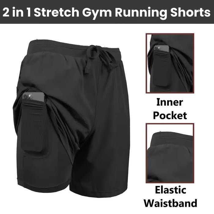 3-Pack Men's 2 in 1 Stretch Active Quick Dry Gym Running Shorts With Liner