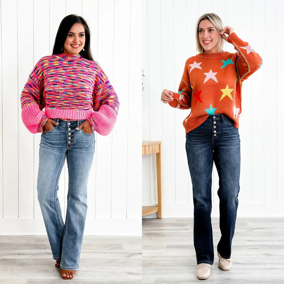 Mid Rise Button Fly Bootcut Jeans (Buy 2 Free Shipping)