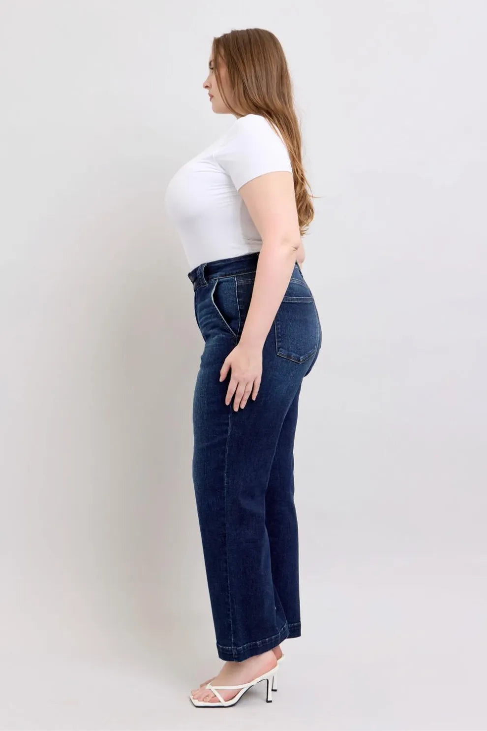 High Rise Double Button Wide Leg Jeans (Buy 2 Free Shipping)