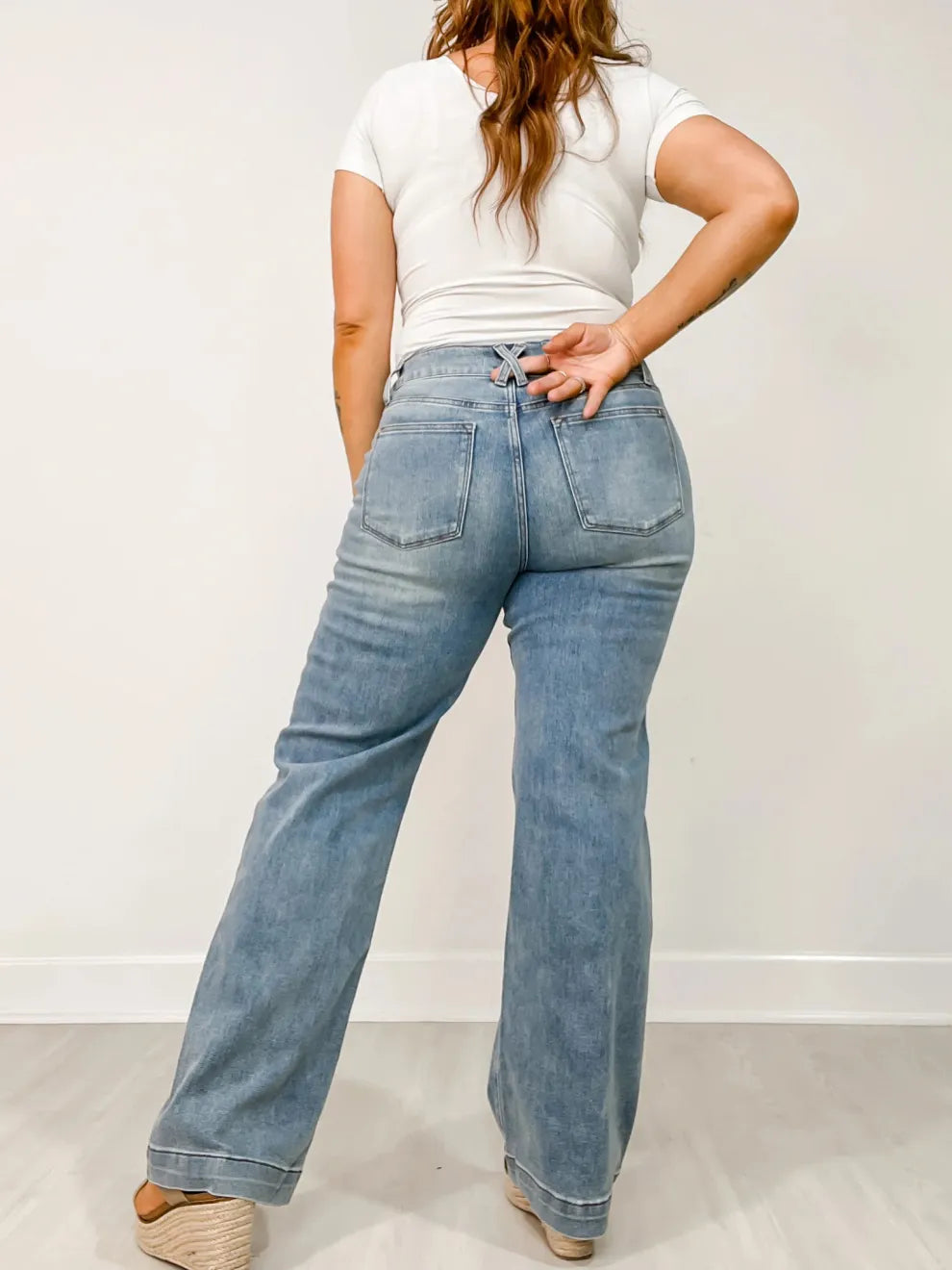 High Rise Double Button Wide Leg Jeans (Buy 2 Free Shipping)