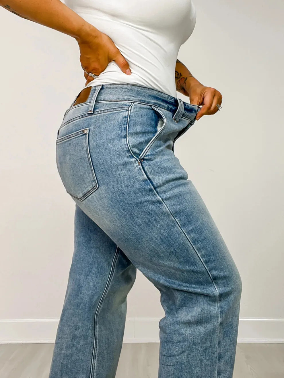 High Rise Double Button Wide Leg Jeans (Buy 2 Free Shipping)