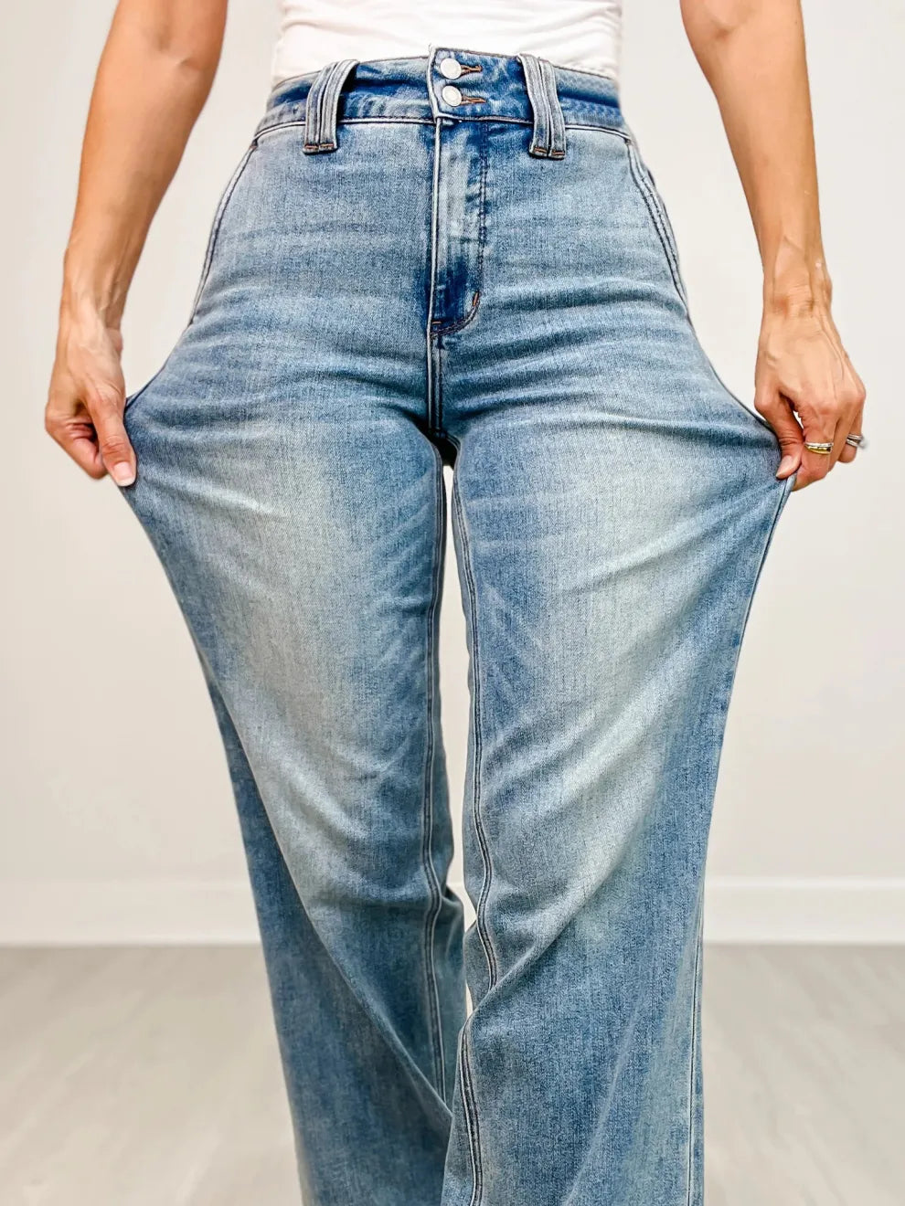 High Rise Double Button Wide Leg Jeans (Buy 2 Free Shipping)