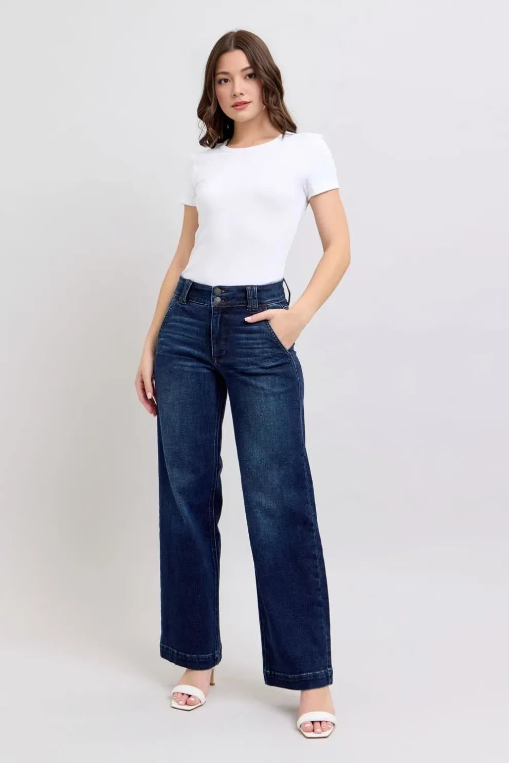 High Rise Double Button Wide Leg Jeans (Buy 2 Free Shipping)