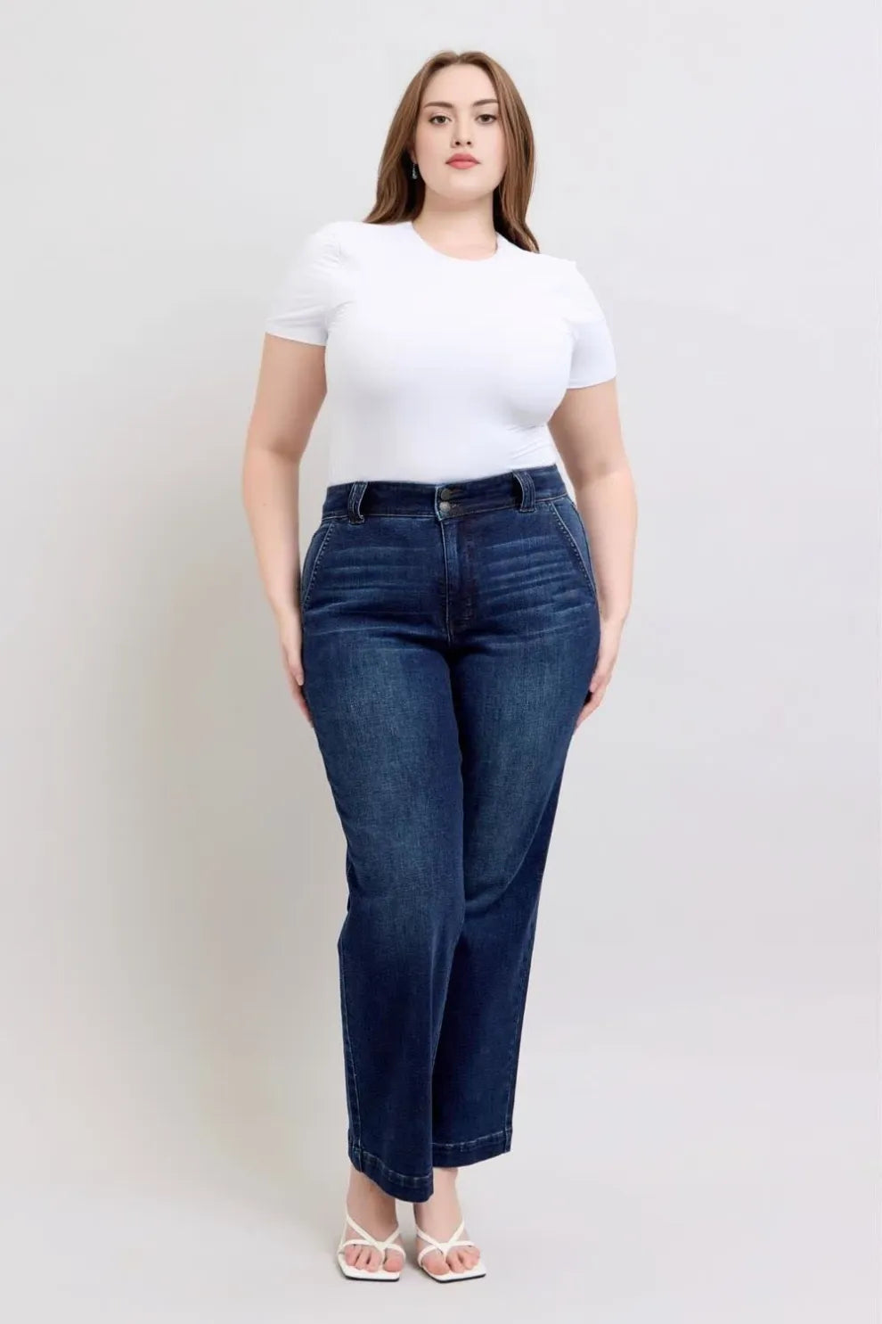 High Rise Double Button Wide Leg Jeans (Buy 2 Free Shipping)