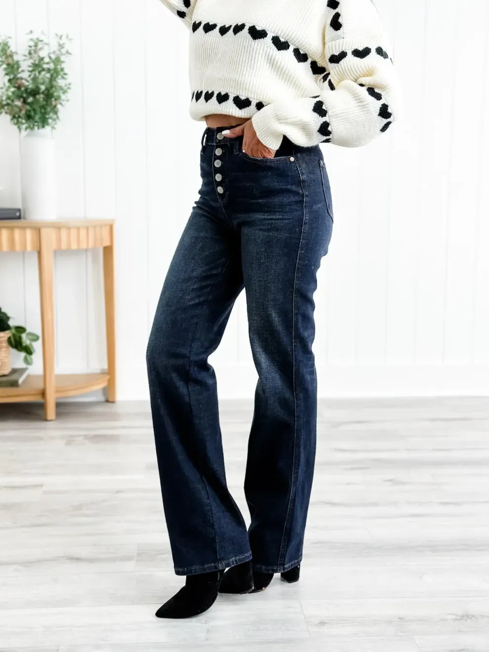 Mid Rise Button Fly Bootcut Jeans (Buy 2 Free Shipping)