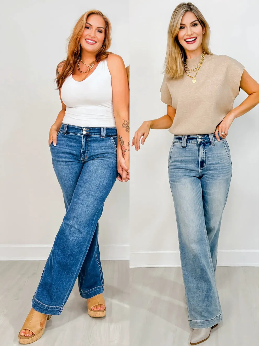 High Rise Double Button Wide Leg Jeans (Buy 2 Free Shipping)