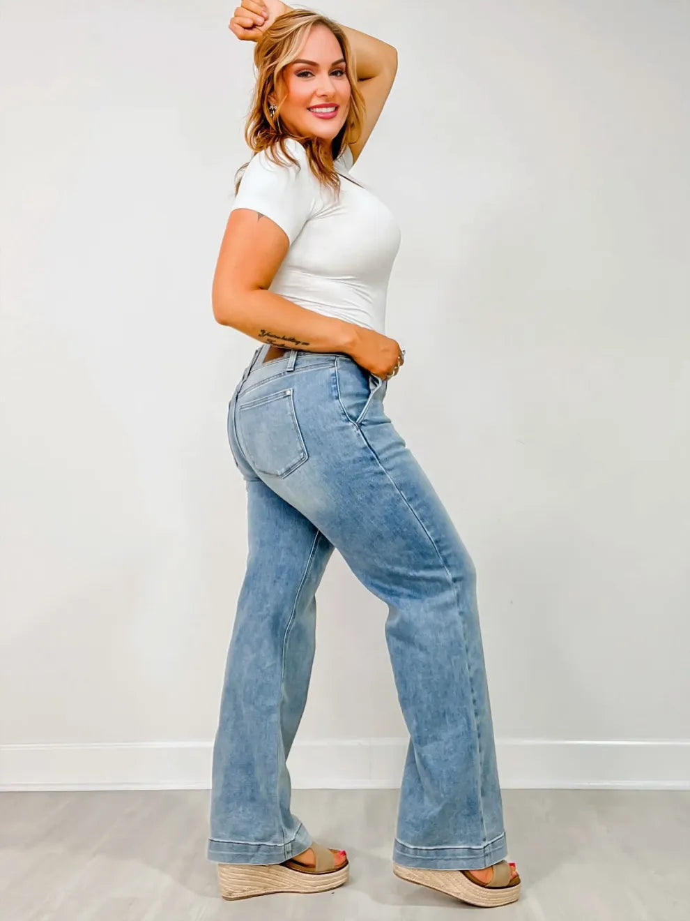 High Rise Double Button Wide Leg Jeans (Buy 2 Free Shipping)